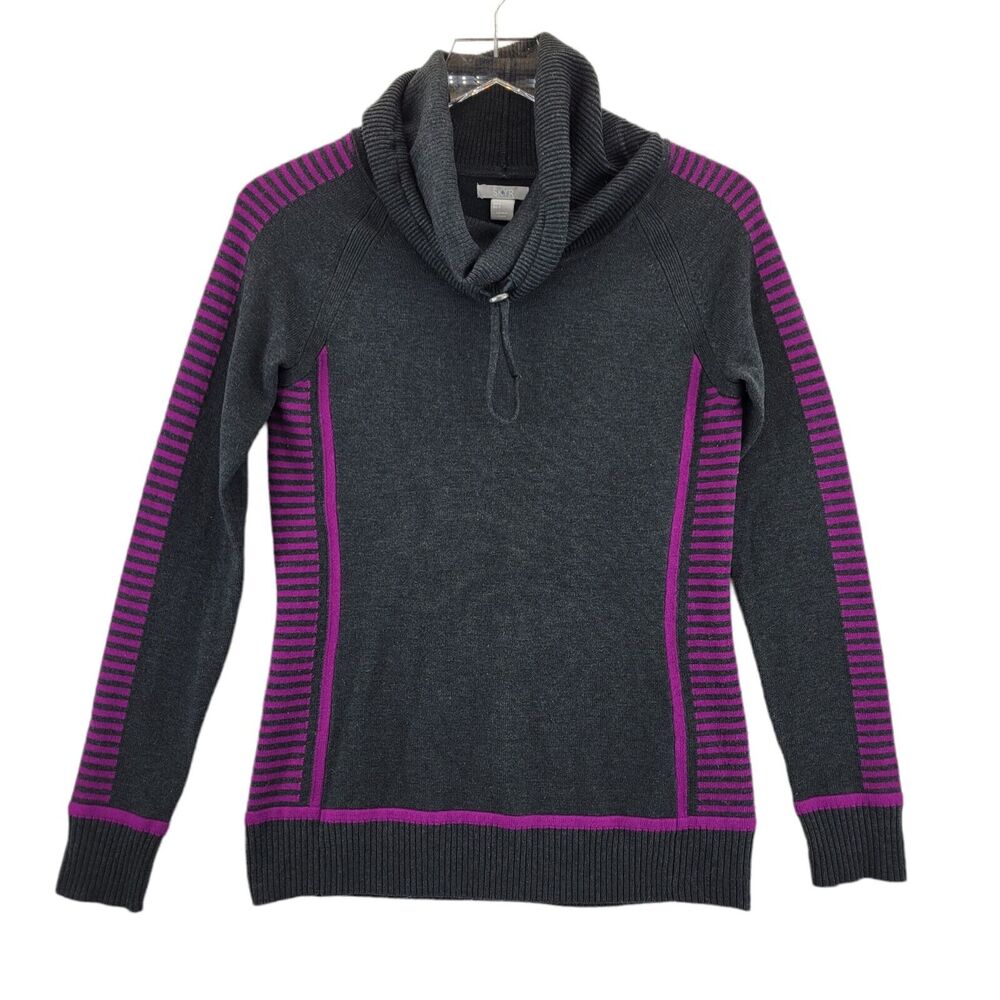 Skyr Women's Merino Wool Blend Funnel‎ Neck Sweater Size Small Gray Purple